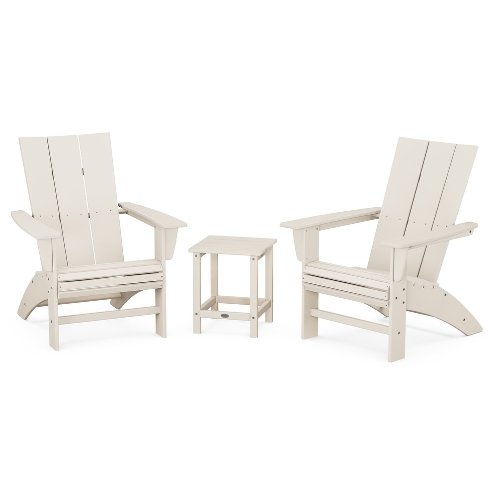 POLYWOOD Modern 3 Piece Curveback Adirondack Set with Long Island 18\