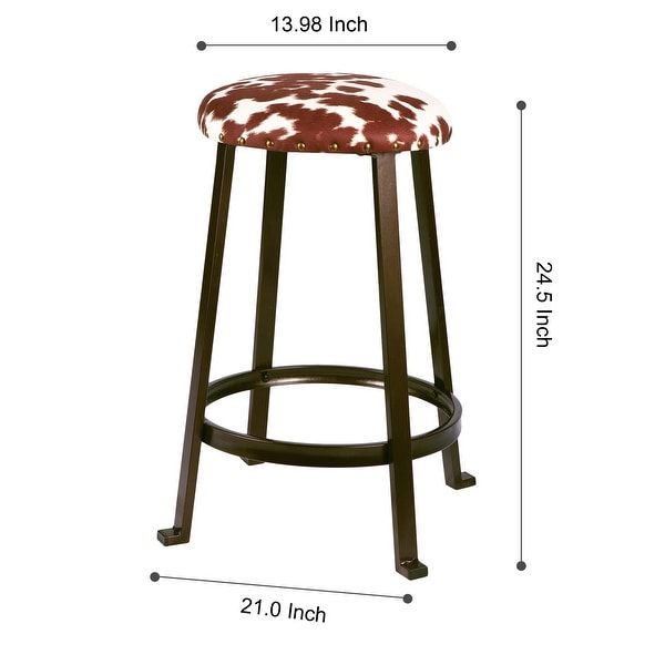 24 inch Backless Metal Bar Stool，Cow print Stool for Kicthen Bar-2 Pack