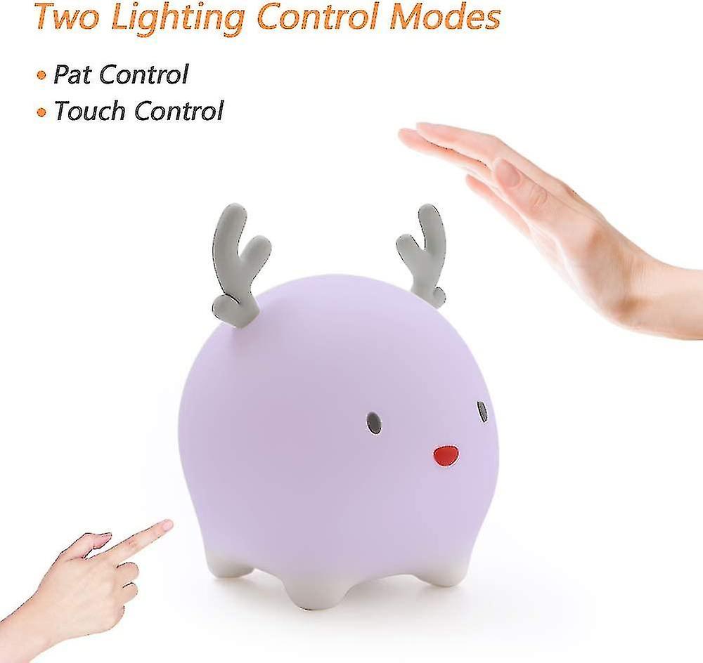 Night Light， Cartoon Deer Pat Light Bedside Lamp， Battery Operated Night Light For Kids