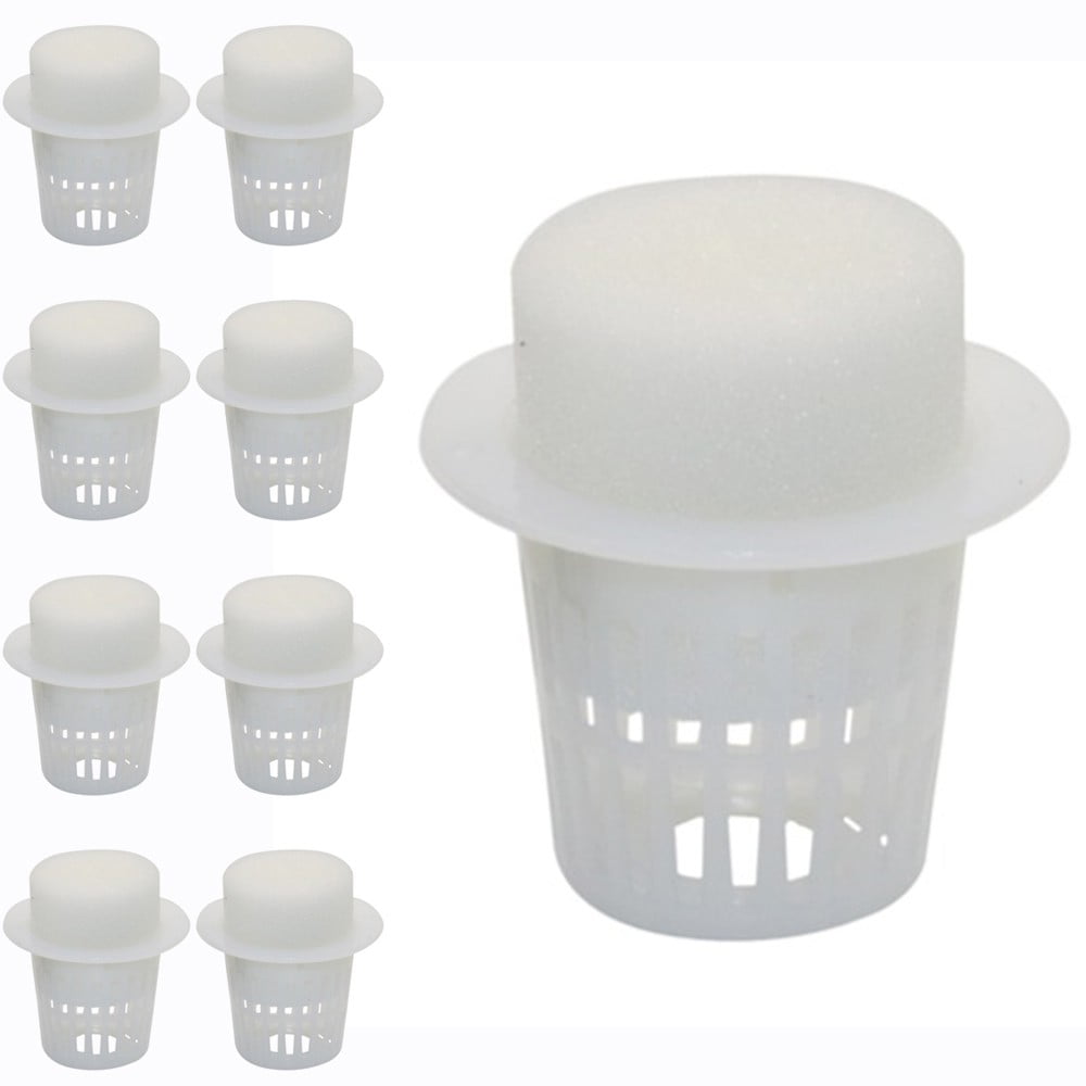 QIFEI 50Pack Hydroponic Cups， 35mm Net Pots Cups with Seed Growing Media Cylindric Sponges for Hydroponics， Slotted Mesh White