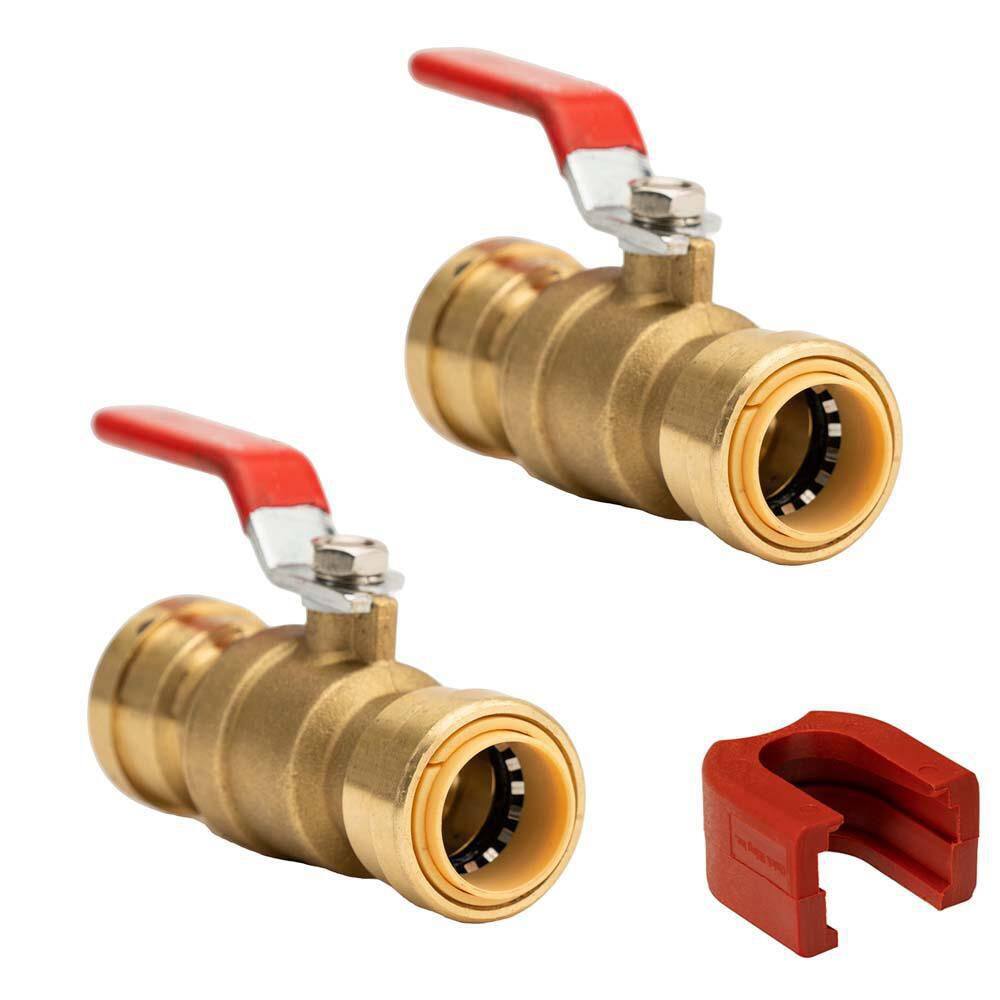 QUICKFITTING 34 in. Brass Push-to-Connect Full Port Ball Valve with SlipClip Release Tool (2-Pack) LF922R-2