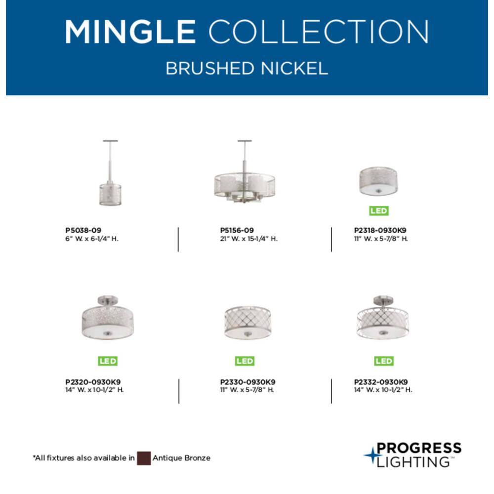 Progress Lighting Mingle Collection 17-Watt Brushed Nickel Integrated LED Semi-Flush Mount Light P2332-0930K9