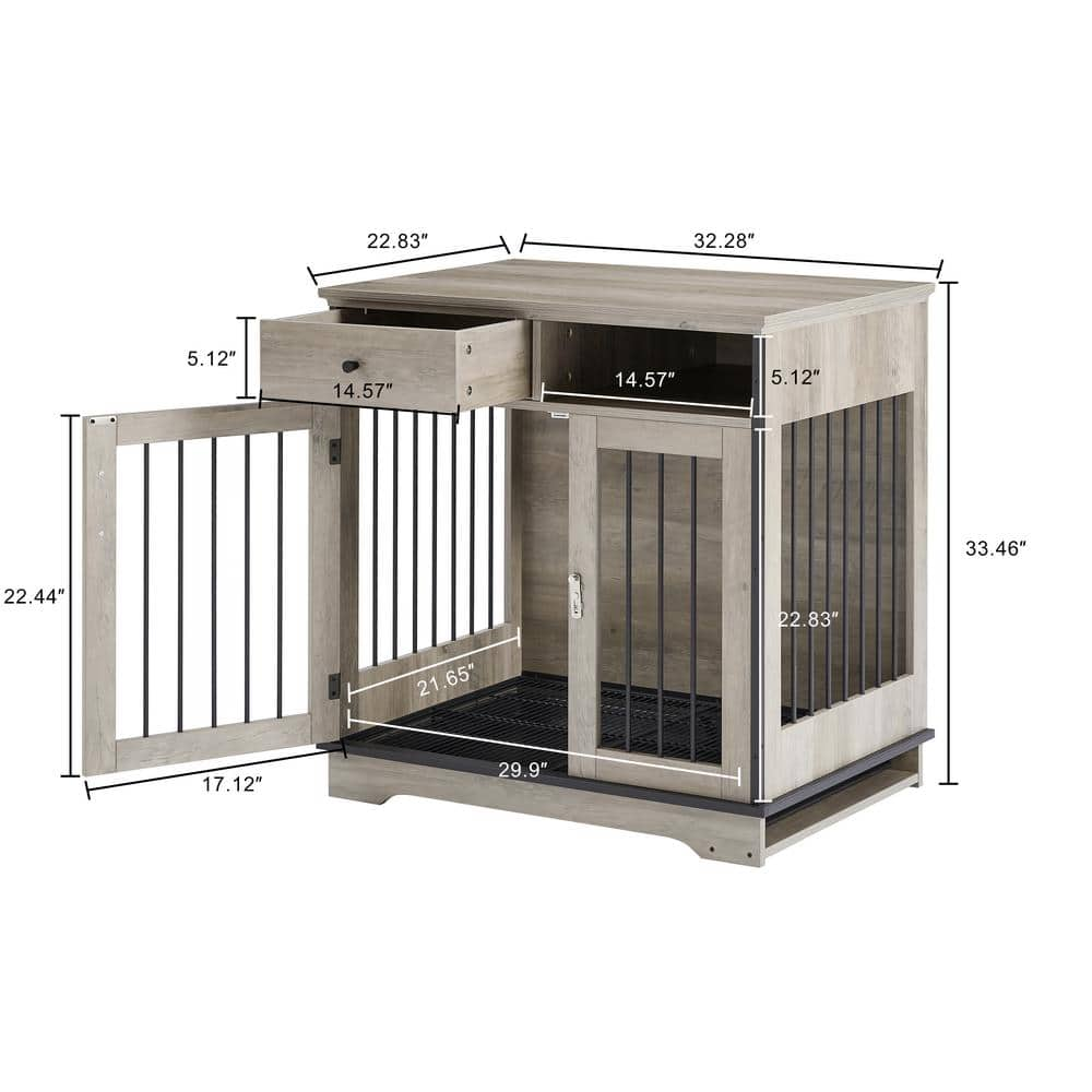 Gray Dog Crates Indoor Pet Crate End Tables Decorative Wooden Kennels with Removable Trays DOGCREATSGRAY