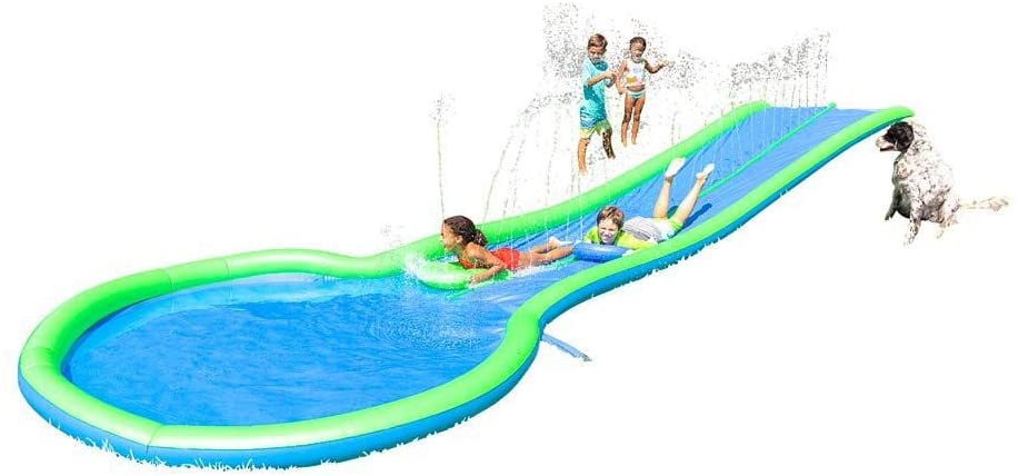 Lavinya Extra Long 25-Foot Double Lane Water Slide with Sprinkler, Splash Pool, and 2 Inflatable Speed Boards Water Toys For Kids Weight 110 Pounds per Rider