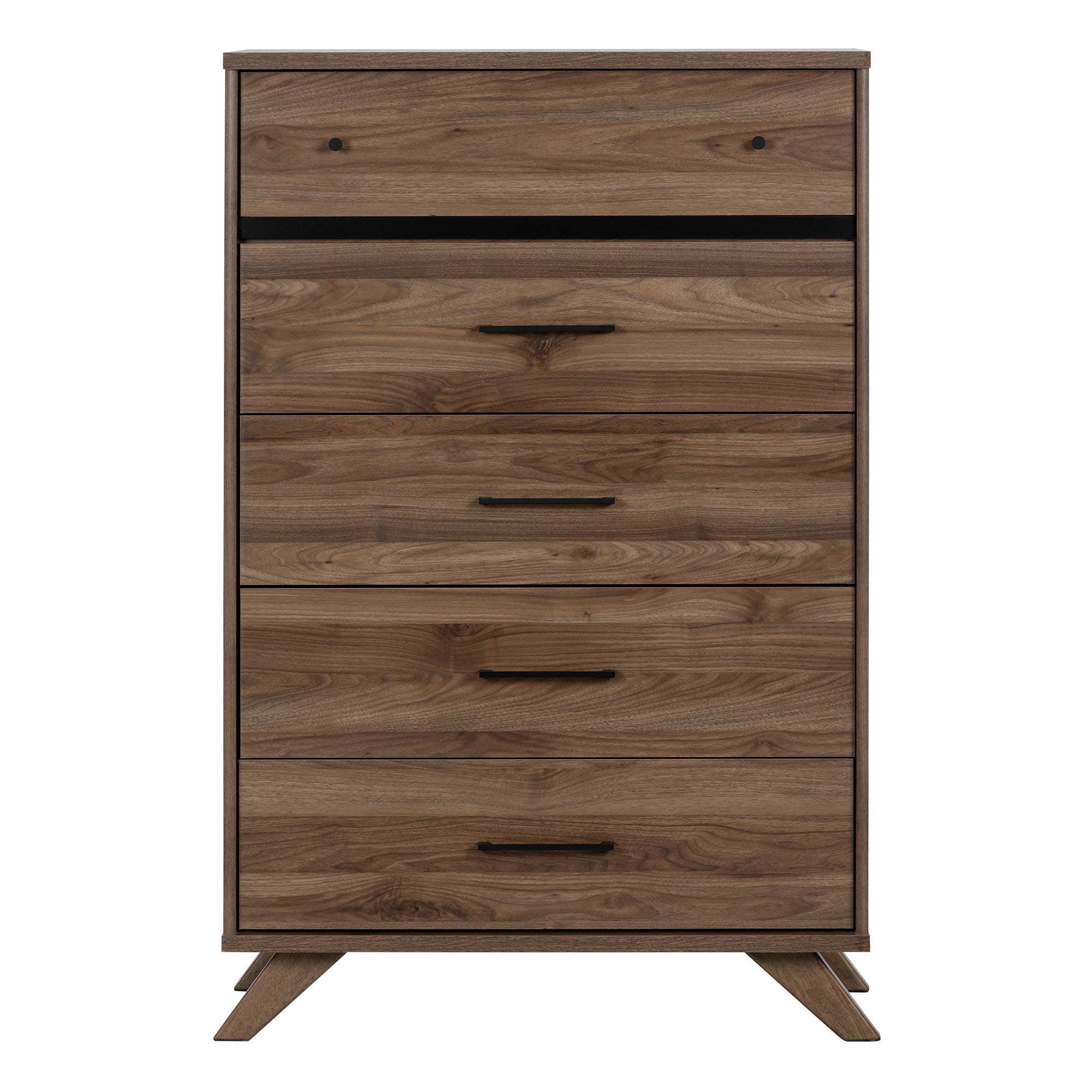 South Shore Flam 5-Drawer Chest, Natural Walnut and Matte Black