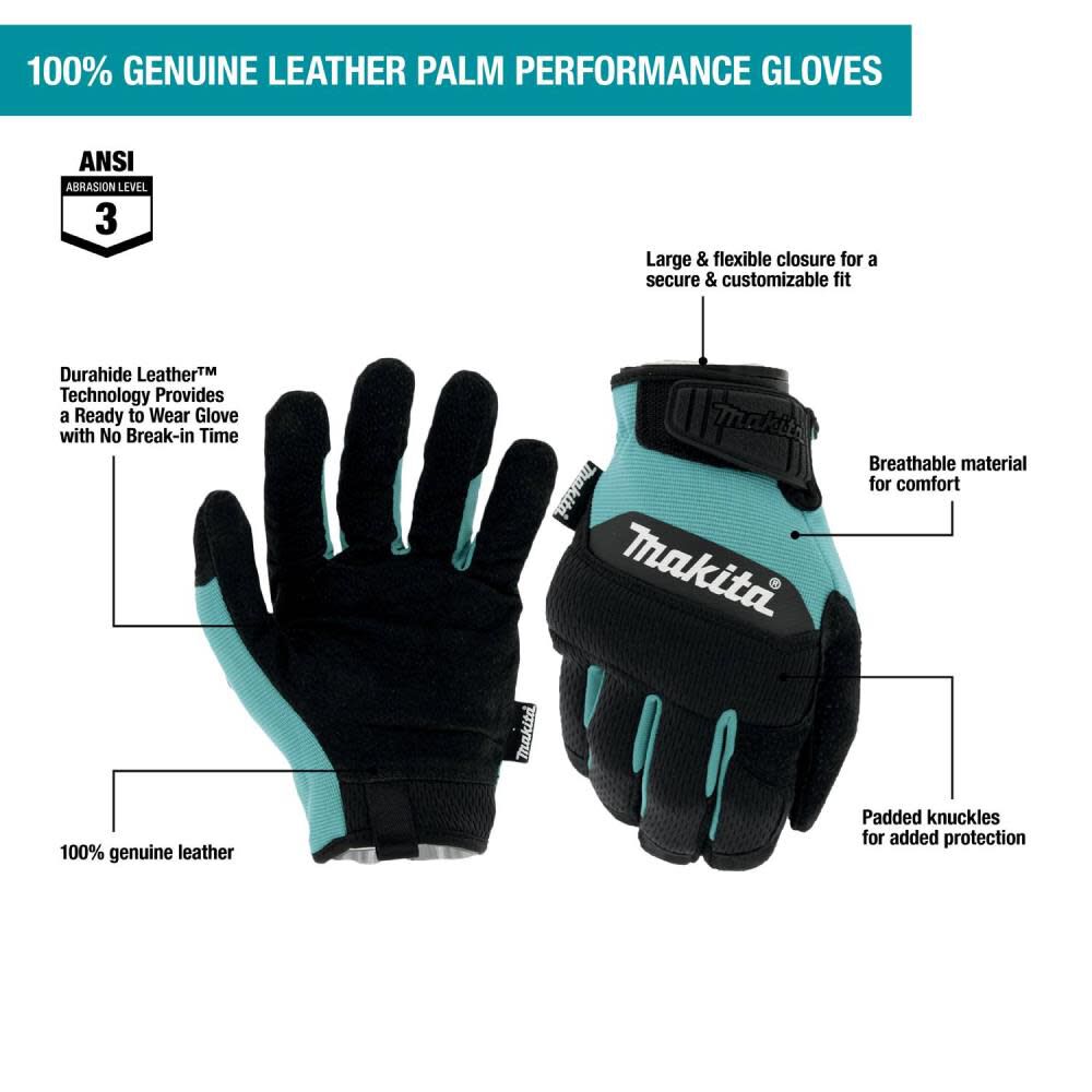 Makita Performance Gloves Genuine Leather Palm Medium T-04210 from Makita