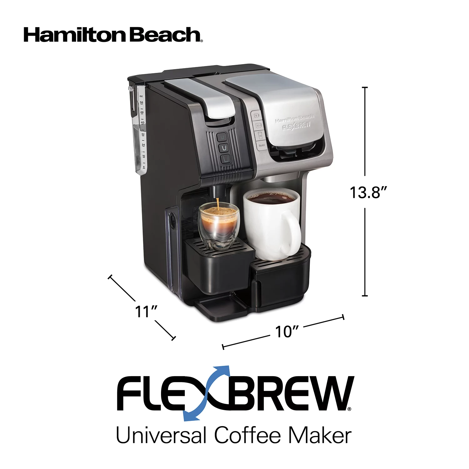 Hamilton Beach FlexBrew Trio 2-Way Coffee Maker， Compatible with K-Cup Pods or Grounds， Combo， Single Serve and Espresso Machine with 19 Bar Pump， 56 oz. Removable Reservoir， Black