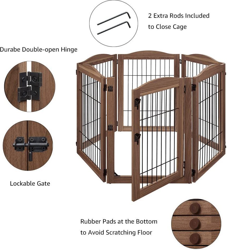 Unipaws 6 Panel Wire Dog Playpen Freestanding Pet Gate