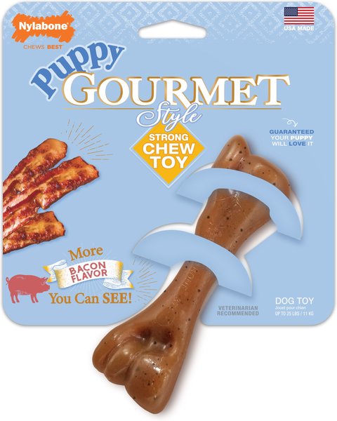 Nylabone Puppy Gourmet Style Strong Chew Femur Bacon Flavored Dog Toy， Brown， Small