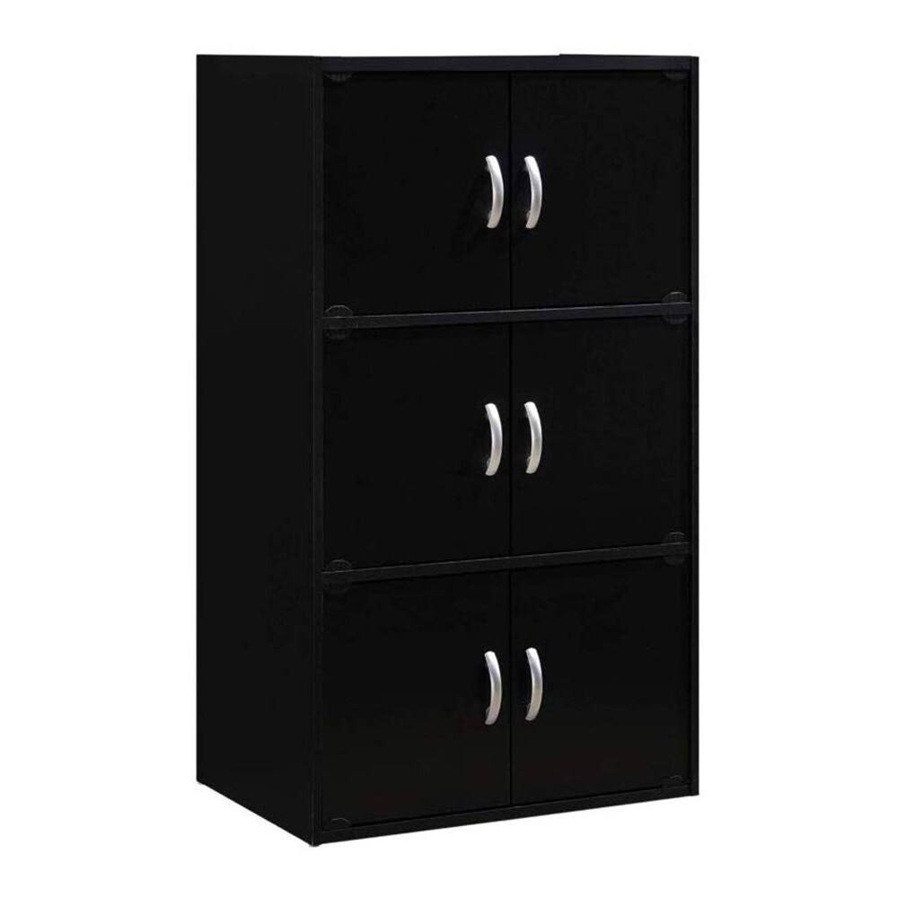 Hodedah HID33 Home 6 Door 3 Shelves Bookcase Enclosed Storage Cabinet  Black   50.6