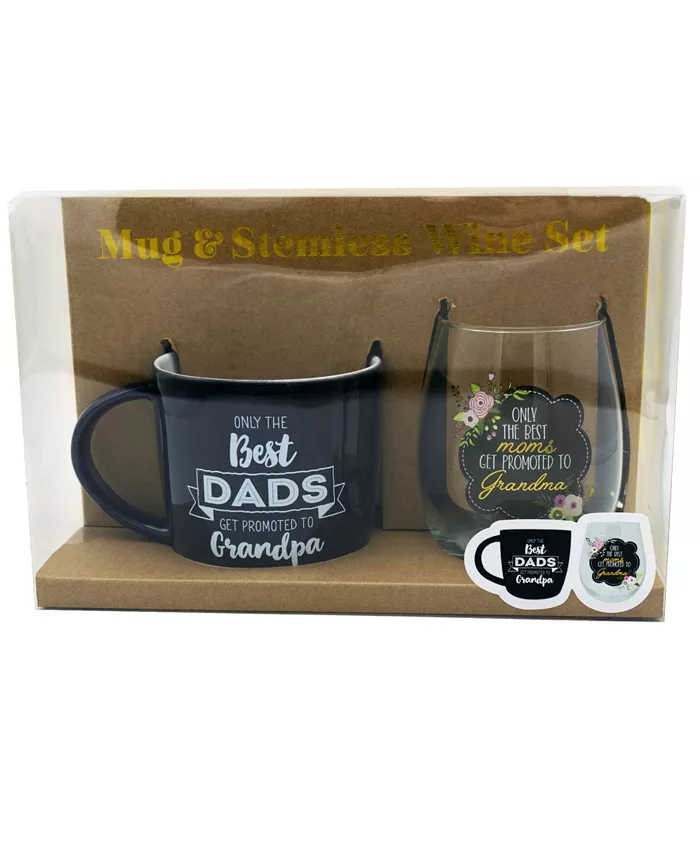 TMD Holdings Best Dads Best Moms Promoted Navy and Florals Ceramic Lovisa Mug and Stemless Wine Set