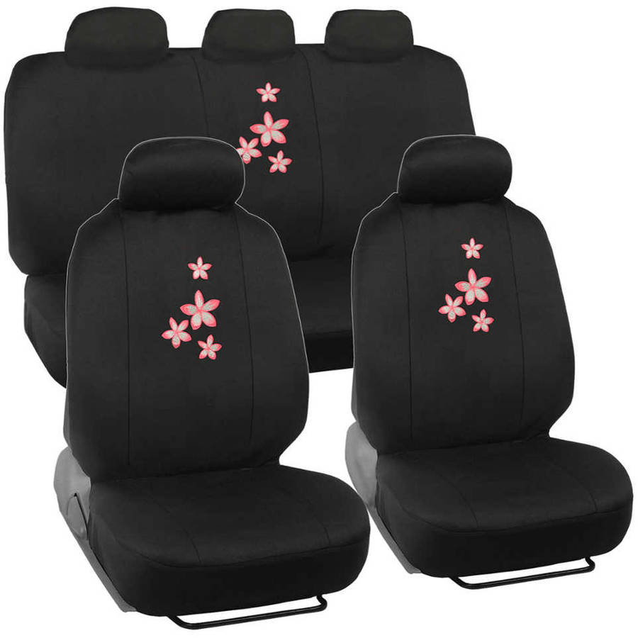 BDK Pink Flower Design Seat Covers for Car， SUV， Van and Truck， 9pc