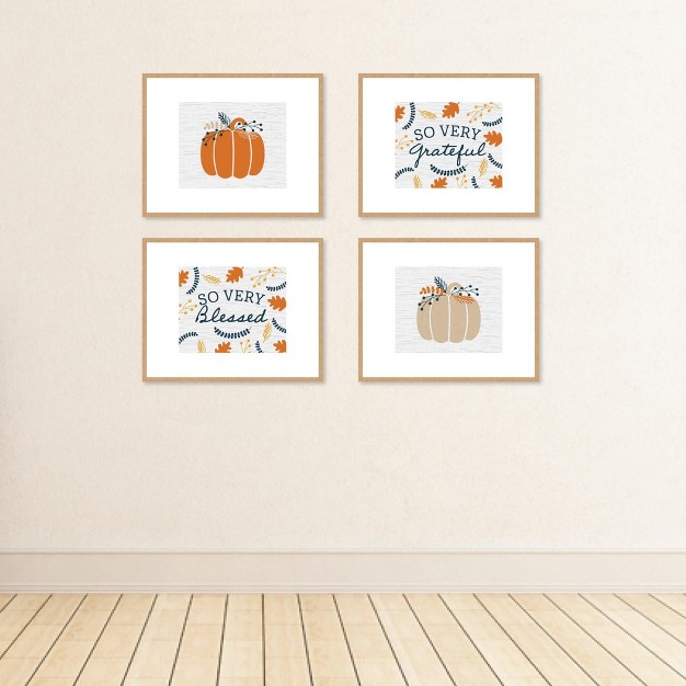 Big Dot Of Happiness Happy Thanksgiving Unframed Fall Harvest Pumpkin Linen Paper Wall Art Set Of 4 Artisms 8 X 10 Inches