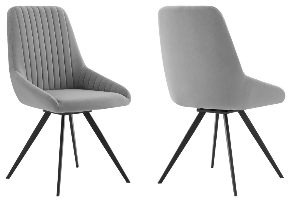 Vertical Tufted Fabric Dining Chair With Angled Metal Legs  Set Of 2  Gray   Midcentury   Dining Chairs   by VirVentures  Houzz