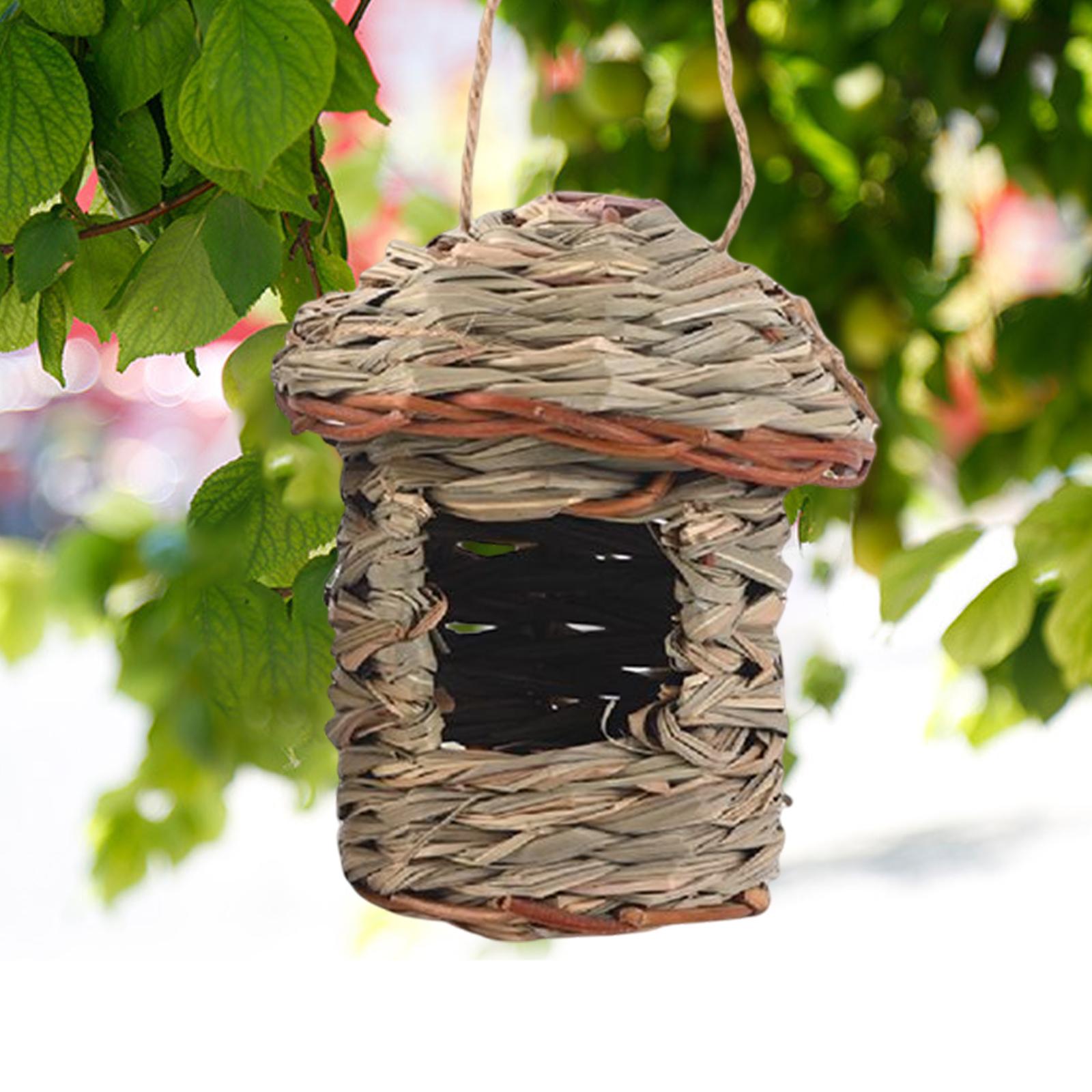 Natural Grass Hung Straw Nest Bird Toy Chickadee Sturdy Cozy Hanging Bird House ， 13x8cm