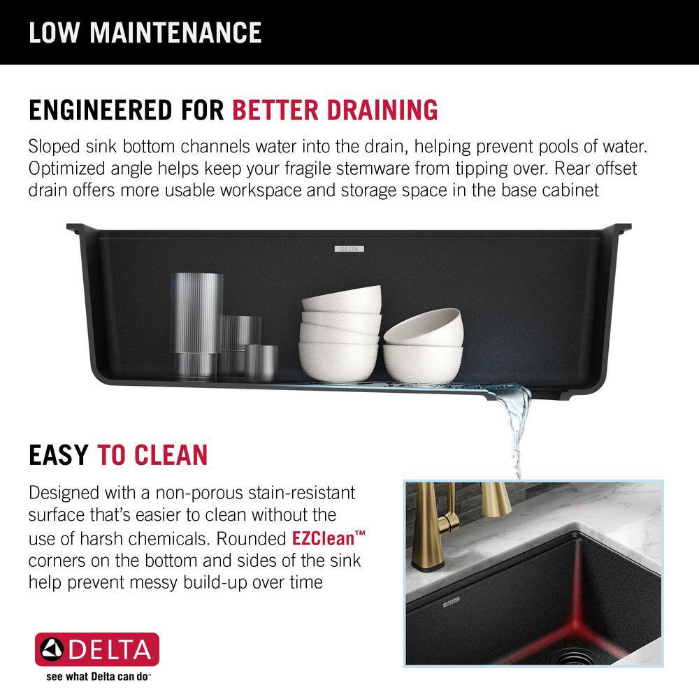 Delta Everest Black Granite Composite 32 in. Single Bowl Undermount Kitchen Sink with Accessories 75B933-33S-BL