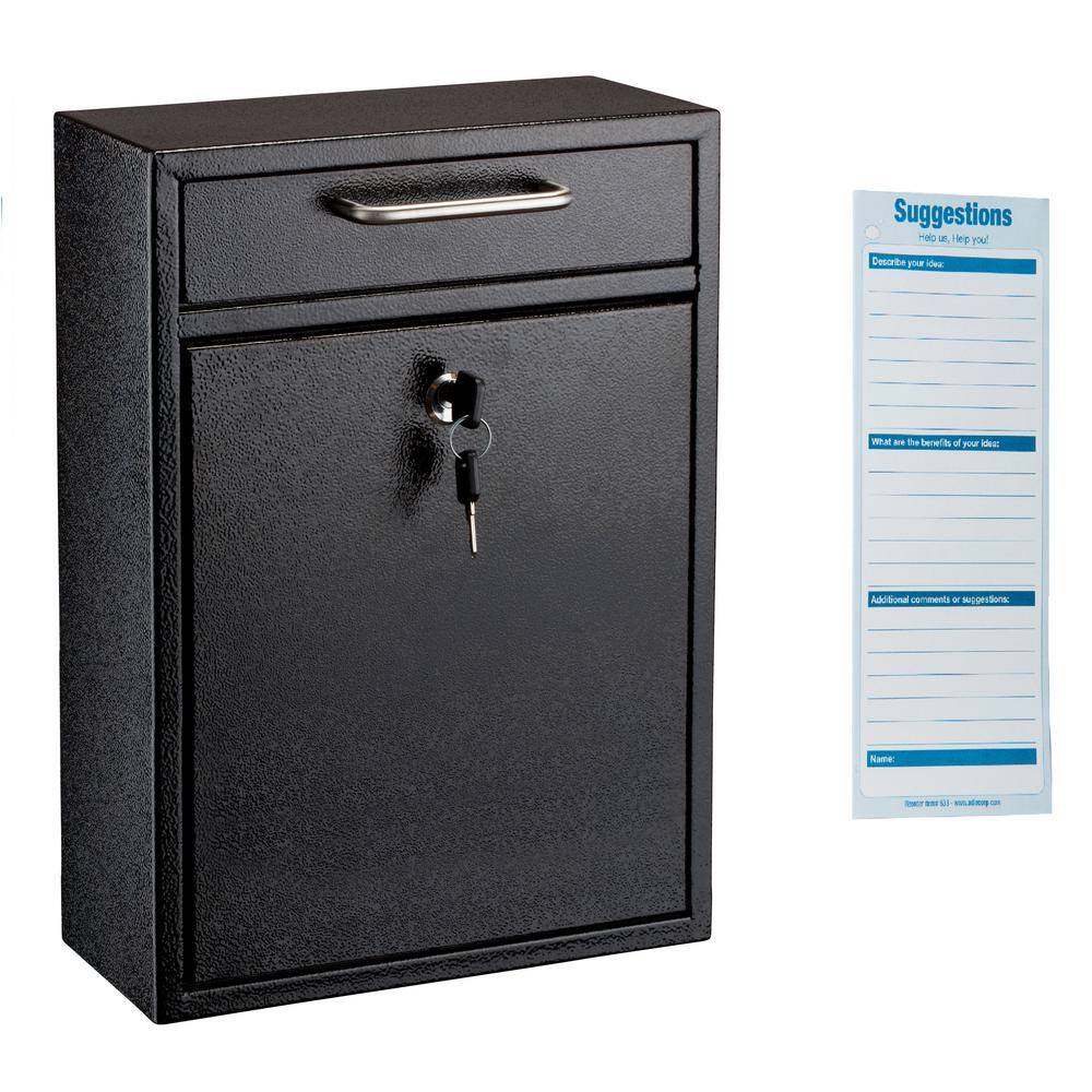 AdirOffice Large Ultimate Steel Wall Mounted Drop Box Mailbox Black 631-04-BLK-PKG