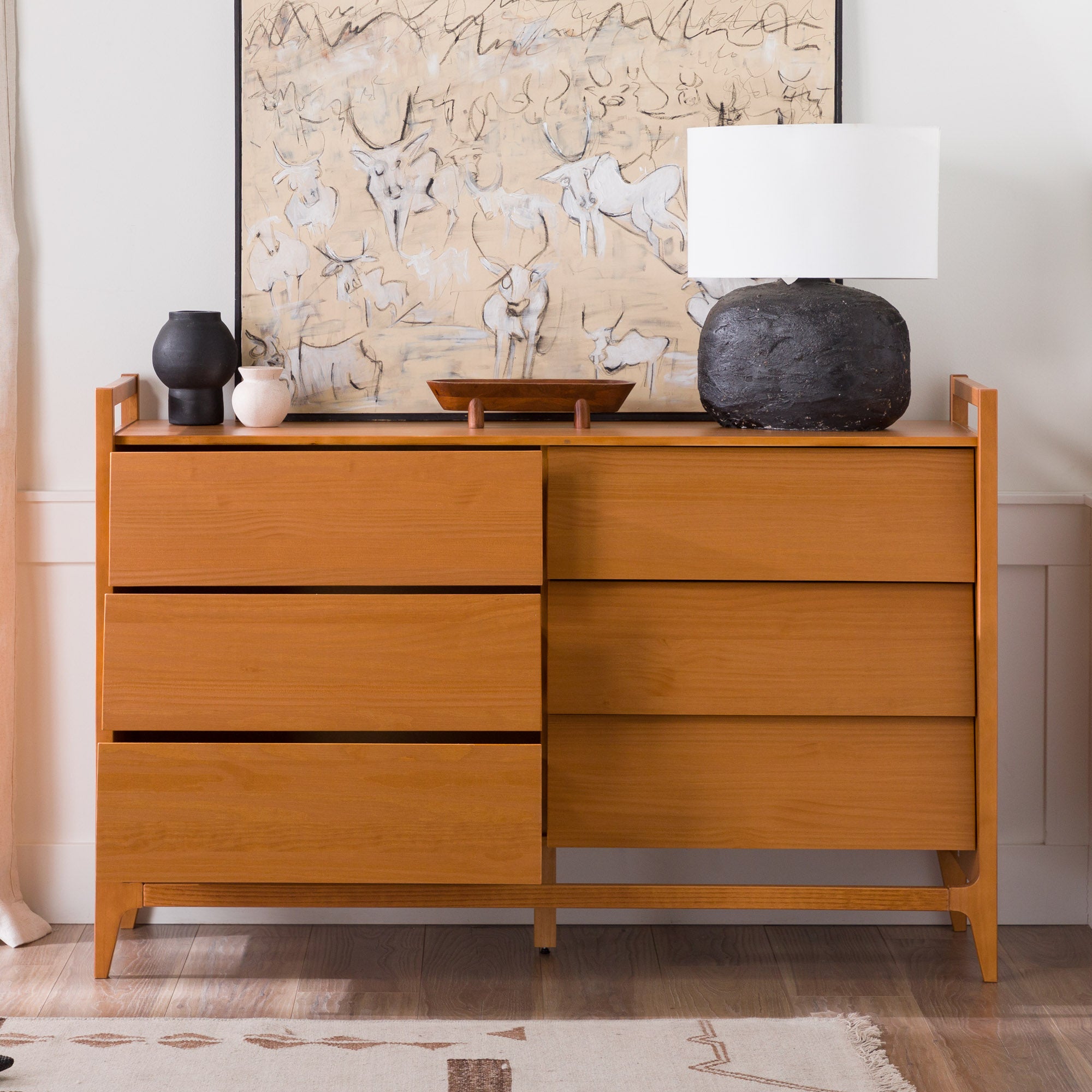 Manor Park Modern Angle-Front 6-Drawer Wood Dresser, Caramel