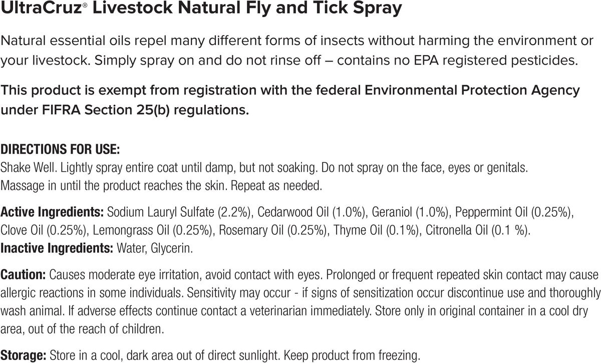 UltraCruz Natural Livestock Fly and Tick Spray