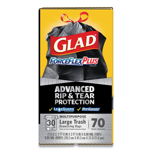 Clorox Glad ForceFlexPlus Drawstring Large Trash Bags | 30 gal， 1.05 mil， 30