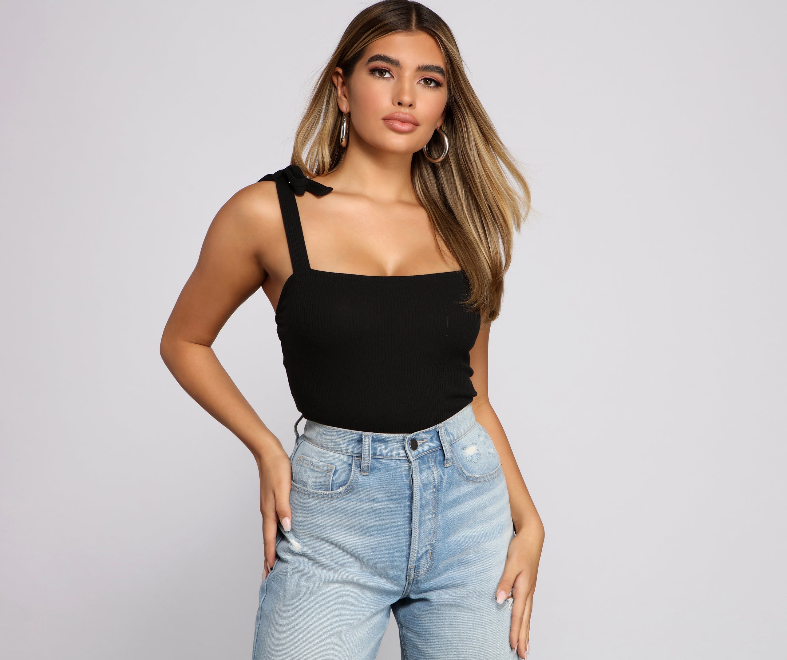 Ribbed Tie Strap Bodysuit