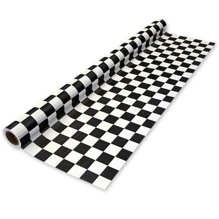 Beistle 50939 BKW Checkered Table Roll  black   wh...