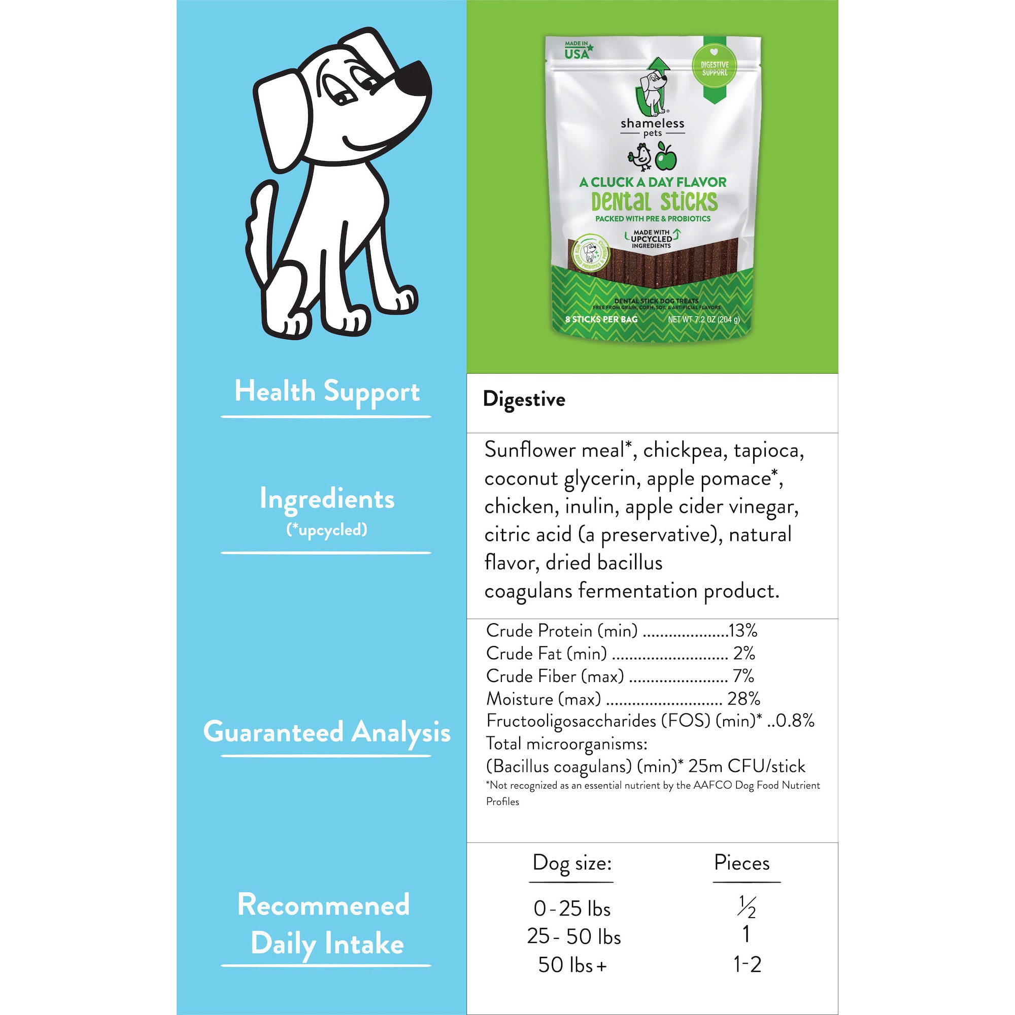 Shameless Pet Treats A Cluck A Day Dental Stick Dog Treats， 7.2 oz.