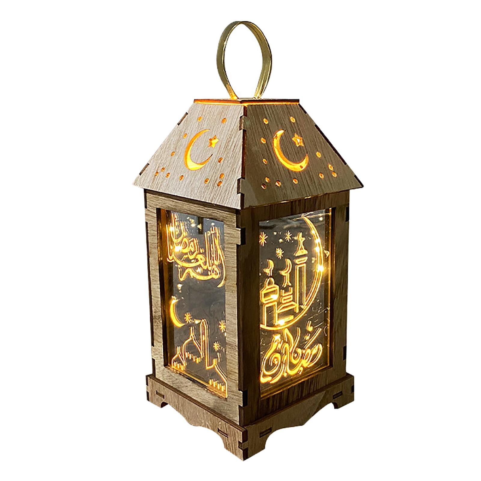 Eid Ramadan , Wood ,Battery Operated ,Decorative Table Lamp for garden and home and indoor and outdoor Lighting Decoration - B B