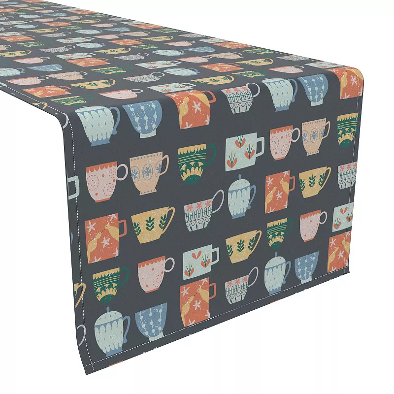 Table Runner， 100% Polyester， 12x72， Decorated Ceramic Mugs