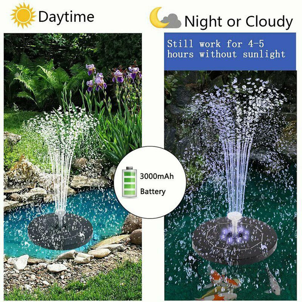 GRNSHTS 5V 3W Solar Fountain Pump for Bird Bath Water Pump with 8 LED Lights 6 Nozzles for Garden Pond Pool Backyard Decoration