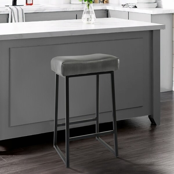 26 Inch Backless Counter Stool with Leatherette Seat， Set of 2， Gray