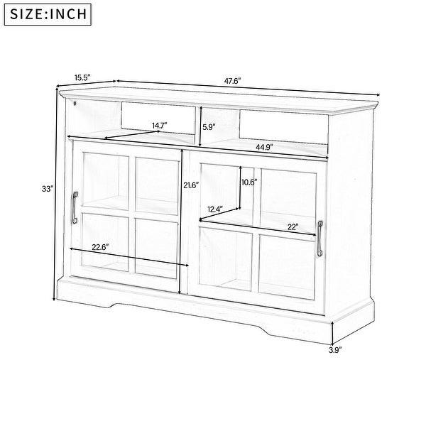 White Modern Kitchen Sideboard Buffet with 2 Glass Sliding Doors and Adjustable Shelves Storage Cabinet - N/A