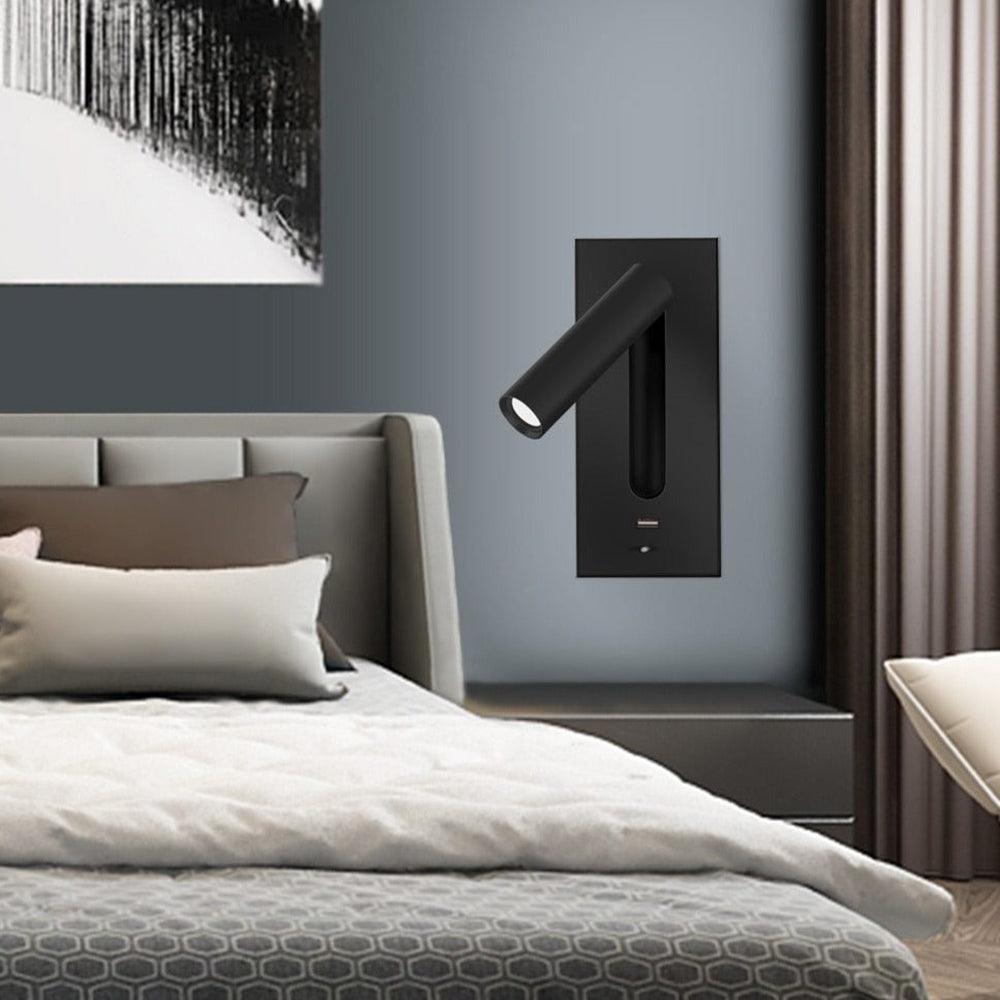 Black Bedside USB Wall Light