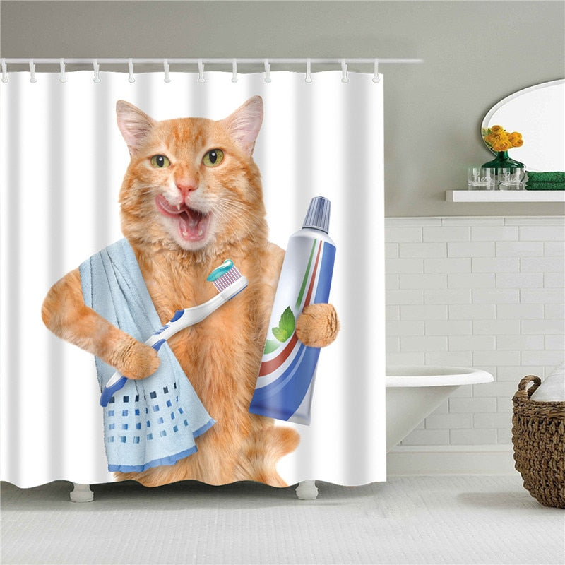 New Nordic Cartoon Cat Printing Bath Waterproof Shower Curtains bathroom-1 Curtain Washable Polyester Screen for Bath Decoration