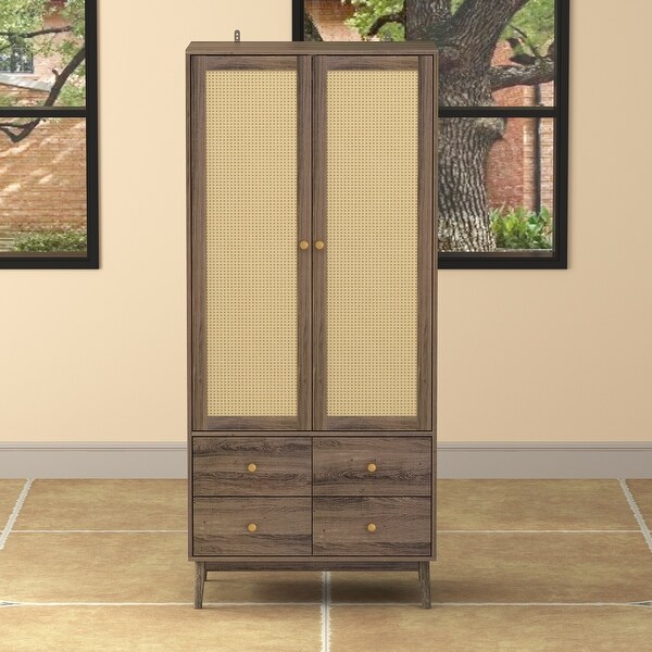 Large Capacity Armoire Wardrobe Rattan Multifunctional Storage Cabinet - - 37852156