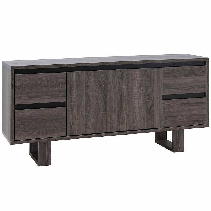 FC Design Distressed Grey and Black TV Stand with 4 Drawers and  2 Shelves