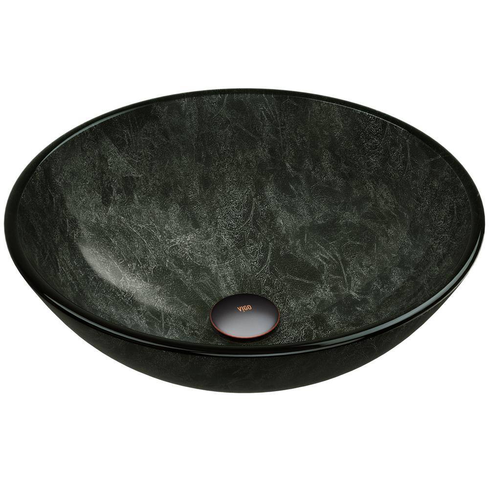 VIGO Giovanni Onyx Gray Glass 17 in. L x 17 in. W x 6 in. H Round Vessel Bathroom Sink VG07051