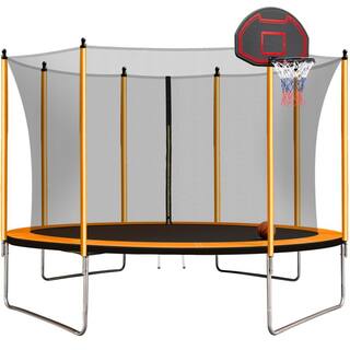 maocao hoom 10 ft. Round Backyard Trampoline with Safety Enclosure Basketball Hoop and Ladder in Orange DJ-C-W55033650