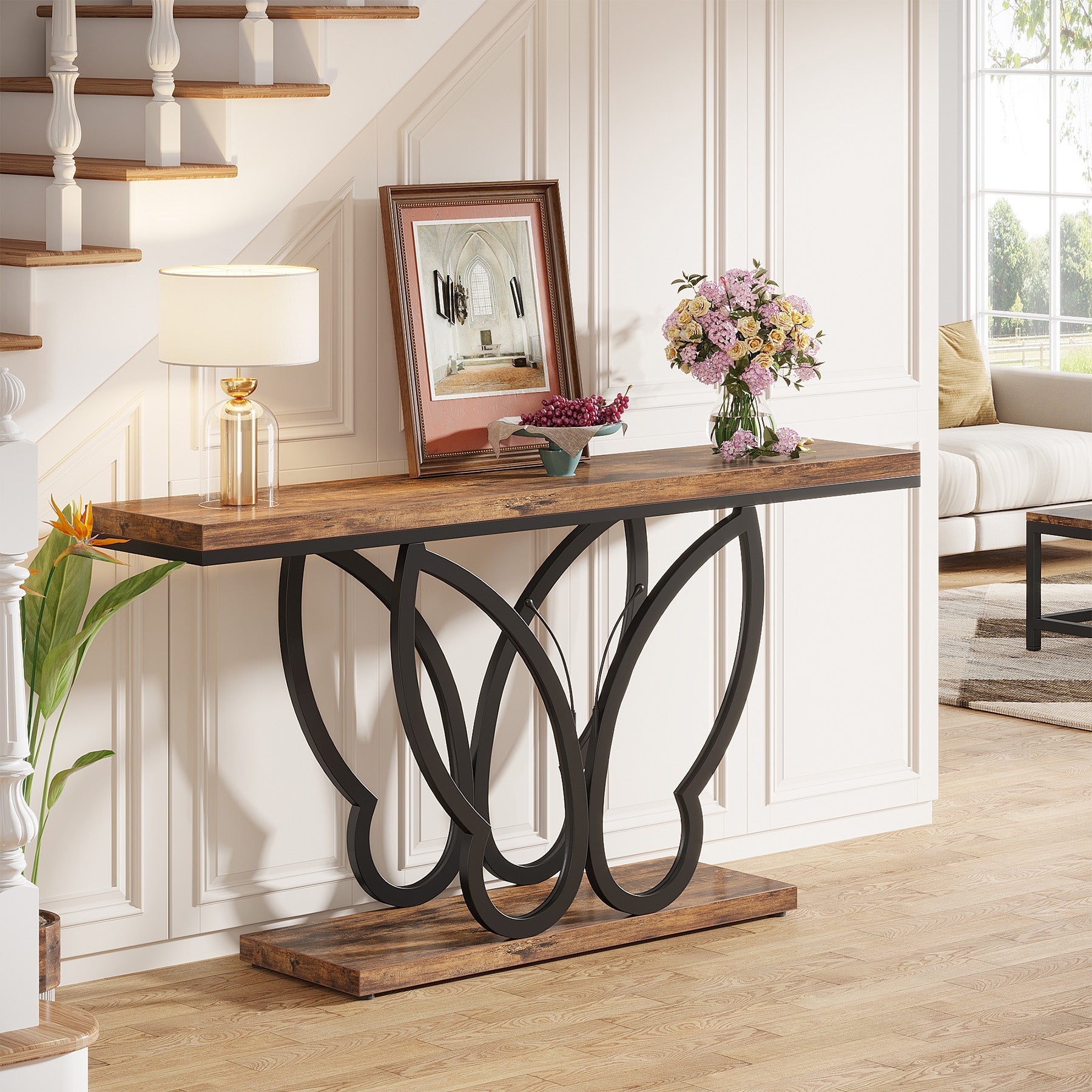 55-Inch Console Table Sofa Table with Butterfly Metal Frame