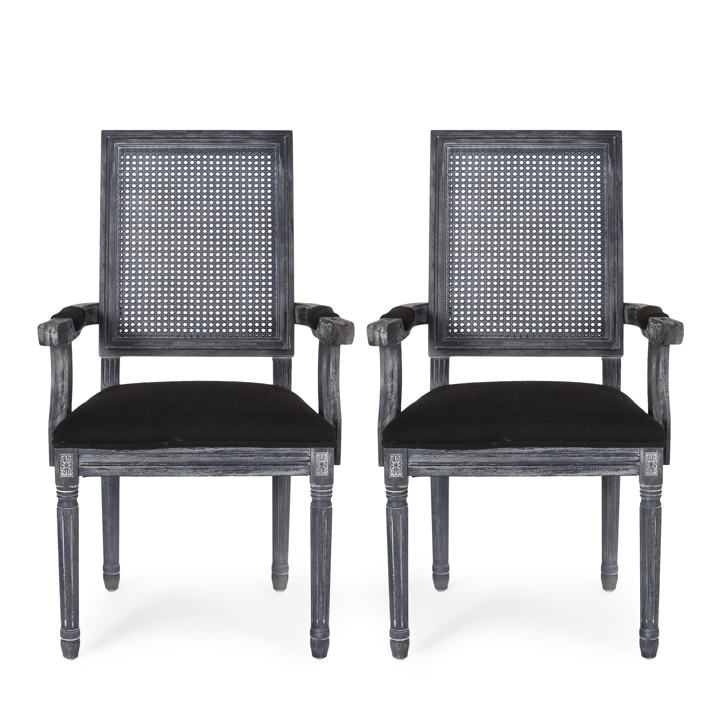 Zentner French Country Upholstered Wood and Cane Upholstered Dining Chairs, Set of 2