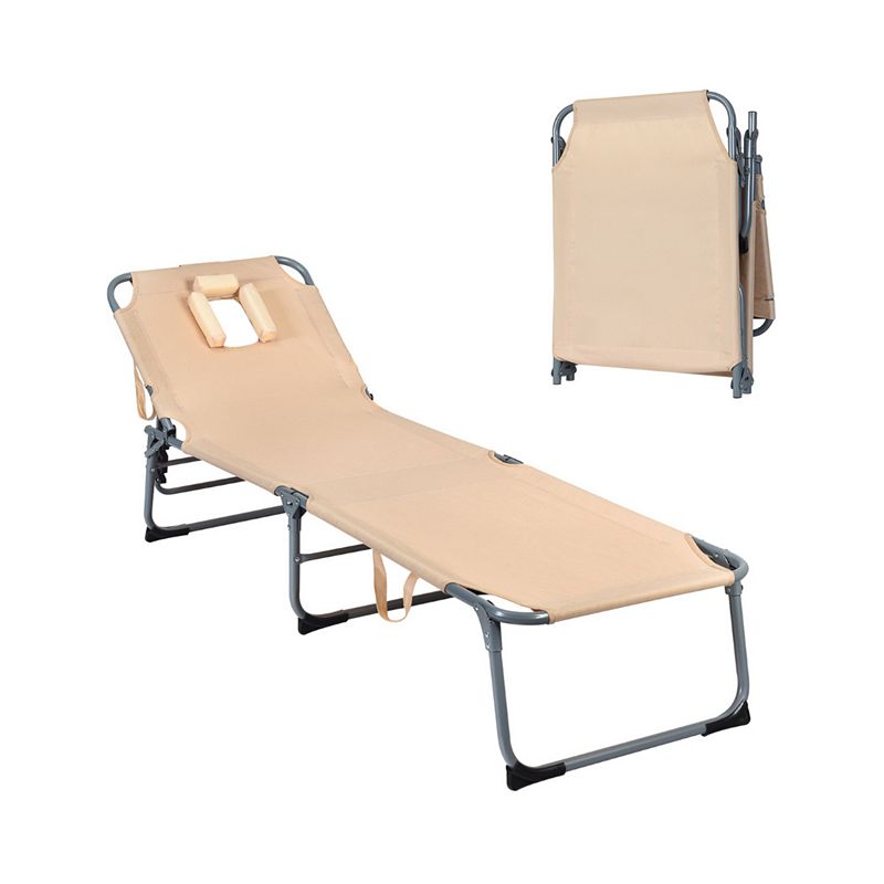 Folding Chaise Lounge Chair with Face Hole for Beach