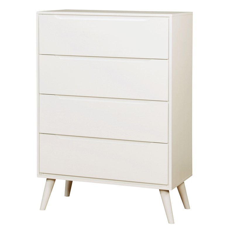 Furniture of America Belkor Mid-Century Modern Wood 4-Drawer Chest in White