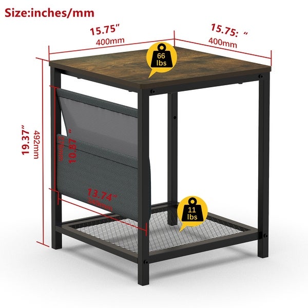 Rustic Side Table Square Sofa Table with storage