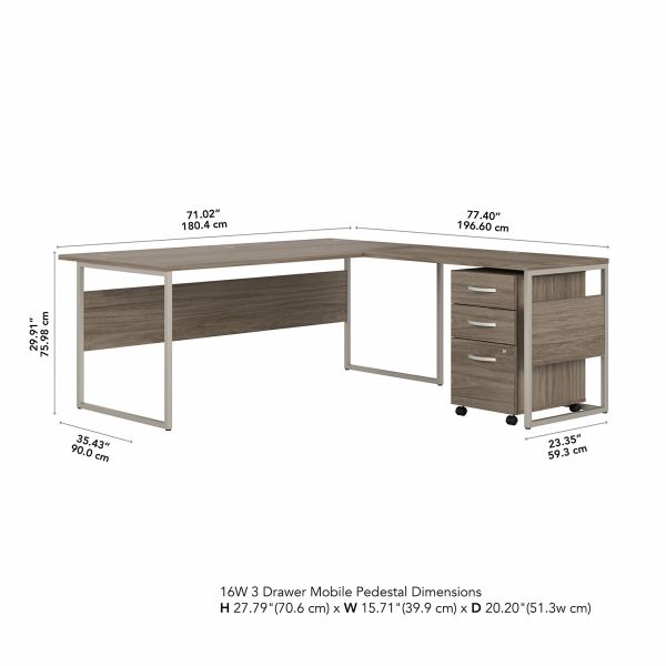 Bush Business Furniture Hybrid 72W x 36D L Shaped Table Desk with 3 Drawer Mobile File Cabinet in Modern Hickory