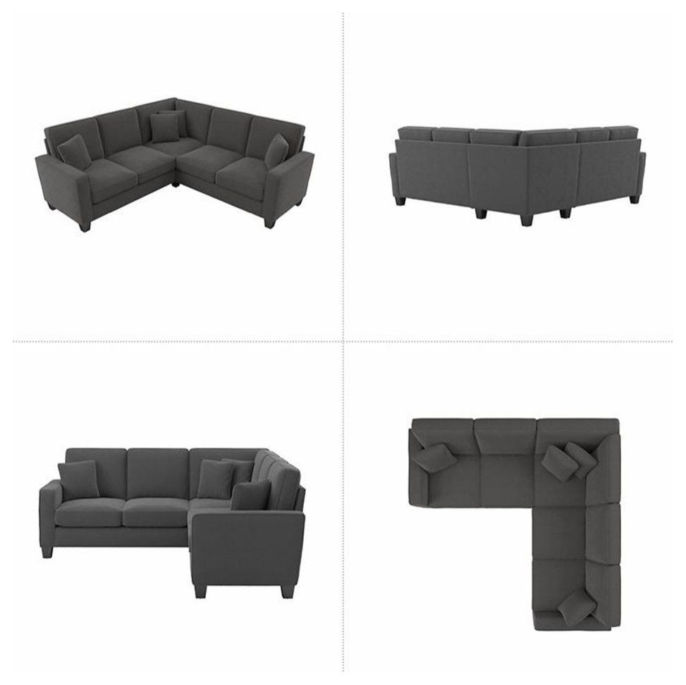 Pemberly Row 86W L Shaped Sectional Couch in Charcoal Gray Herringbone Fabric   Transitional   Sectional Sofas   by Homesquare  Houzz