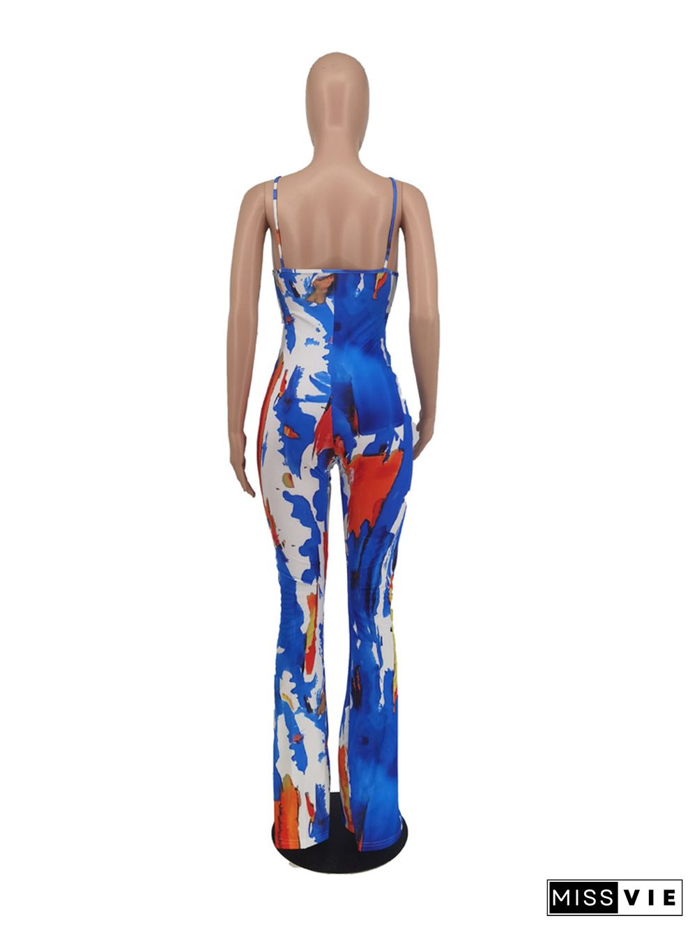 Sleeveless Tie Dye Skinny Bell Bottom Flare Jumpsuit