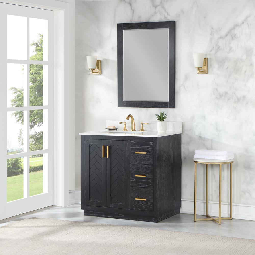 Altair Gazsi 36 in. W x 22 in. D x 34 in. H Bath Vanity in Black Oak with Grain White Composite Stone Top 543036-BO-GW-NM