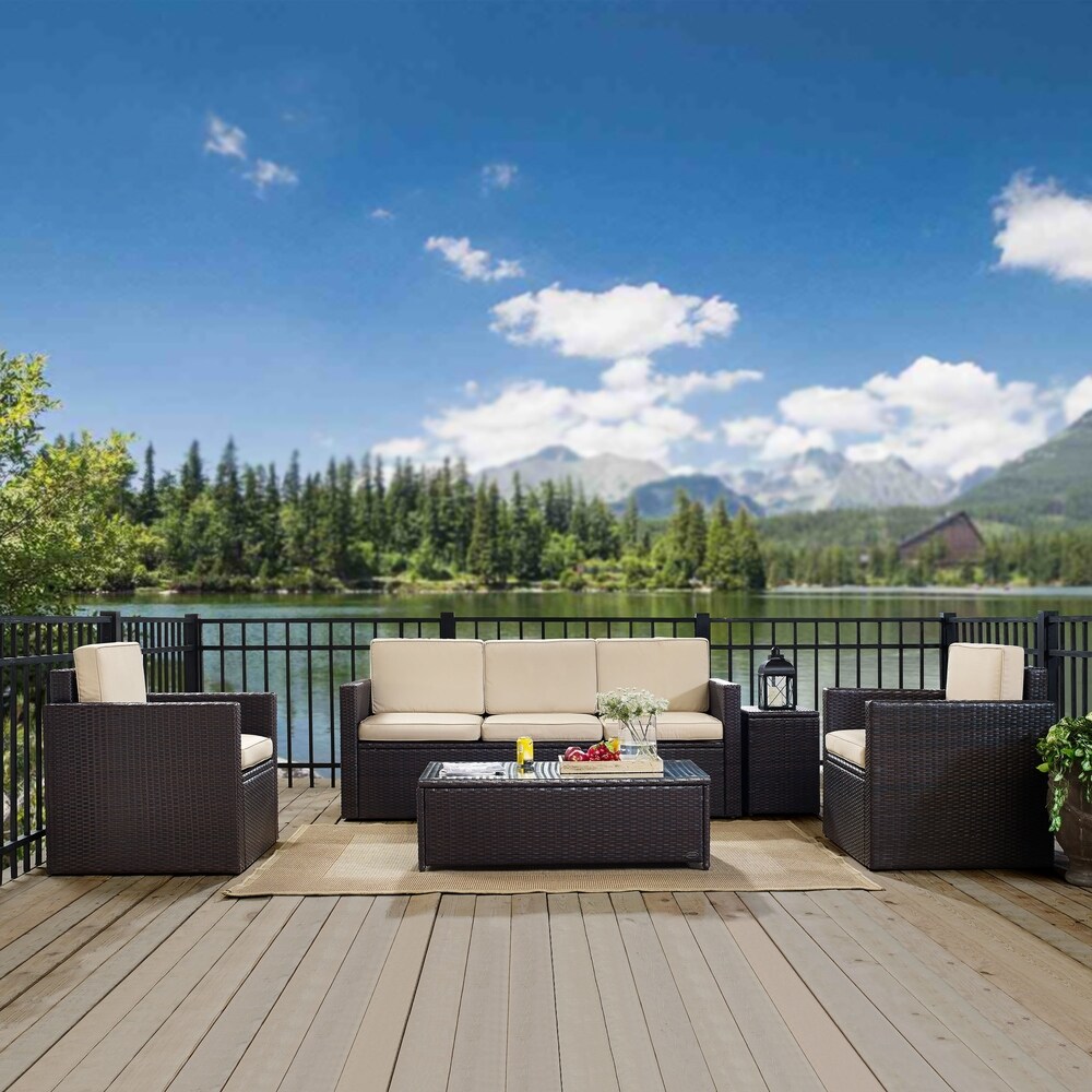 Palm Harbor 5 Piece Wicker Outdoor Conversation Set with Sand Cushions