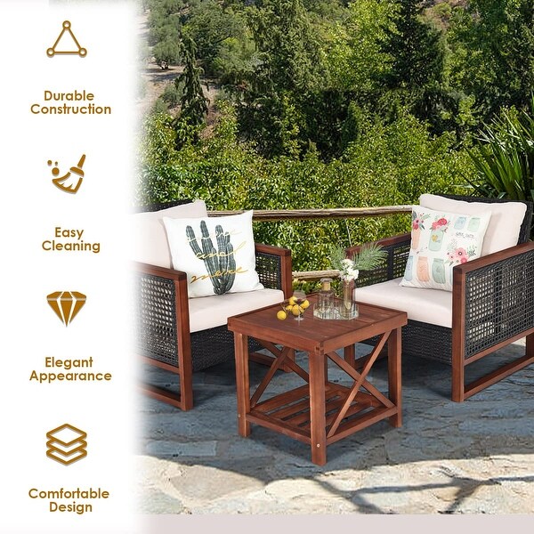 3 Pieces Outdoor Patio Furniture Set Wicker Chairs with Table，Balcony Porch Furniture Bistro Set with Cushions for Garden