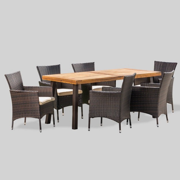 Tustin 7pc Acacia Wood And Wicker Dining Set Brown beige Christopher Knight Home